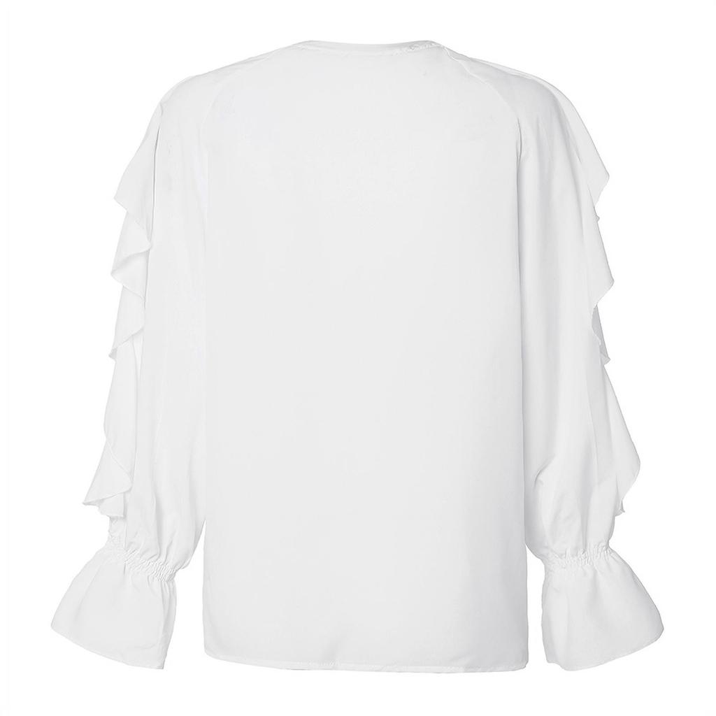 Women  V-neck Butterfly Sleeve Wavy Edge Shirt Blouse