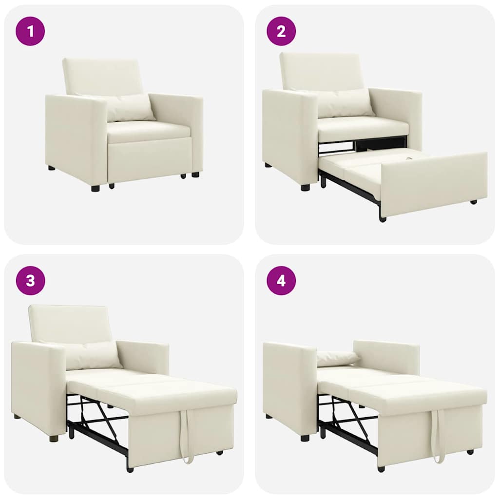 Extendable Single Sleeper Sofa with Wheels Cream Velvet