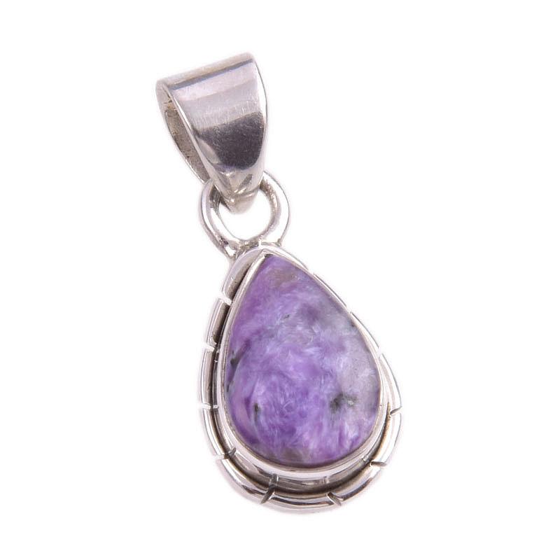 Natural Charoite Gemstone Handmade 925 Solid Sterling Silver Pendant 1.25'' D5n56