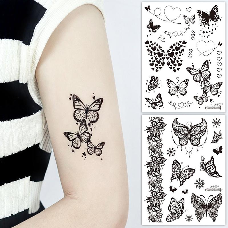 

Водонепроницаемые временные татуировки наклейки черная бабочка переводная флеш-татуировка женская сексуальная шея рука грудь боди-арт поддельные татуировки as the picture