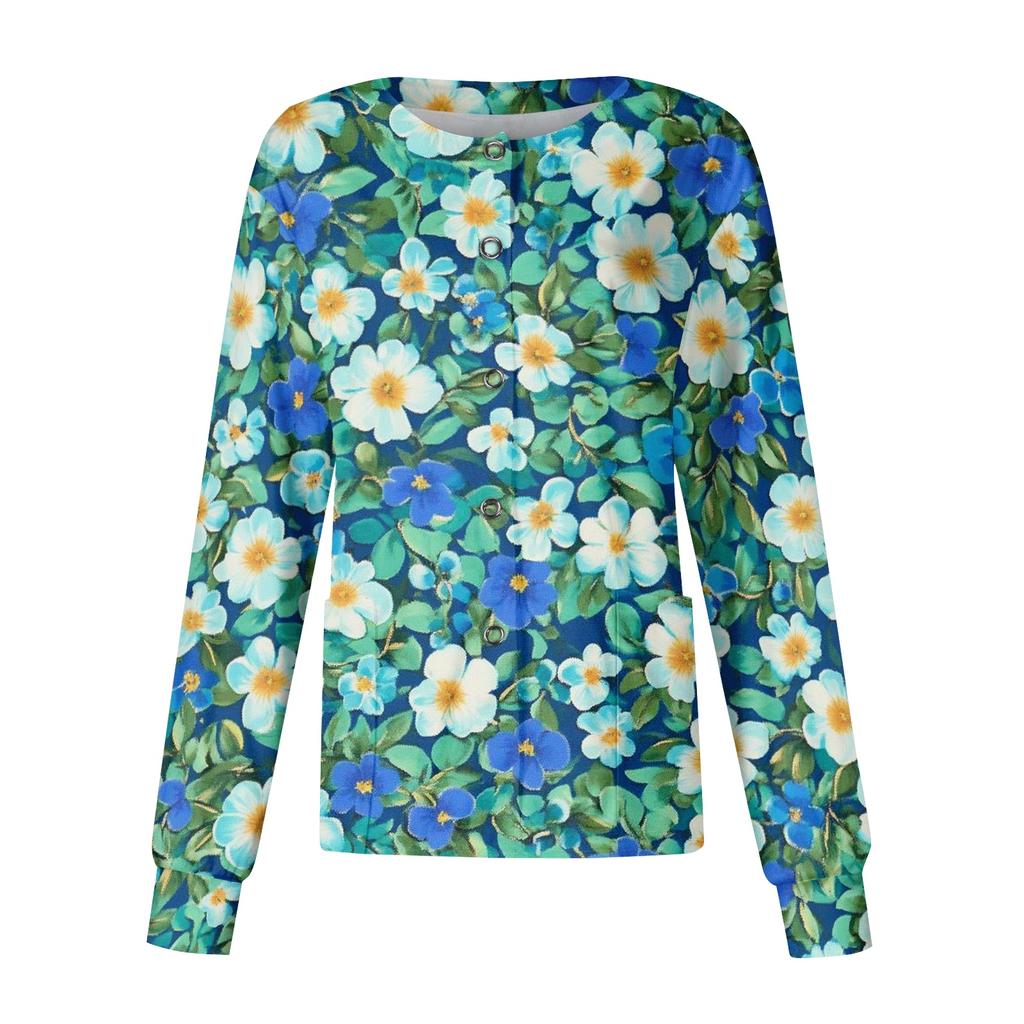 Women Casual Long Sleeve Single Breasted Floral Print Cardigan Button Down Top for Work or Everyday Wear Lightweight Layering Shirt
