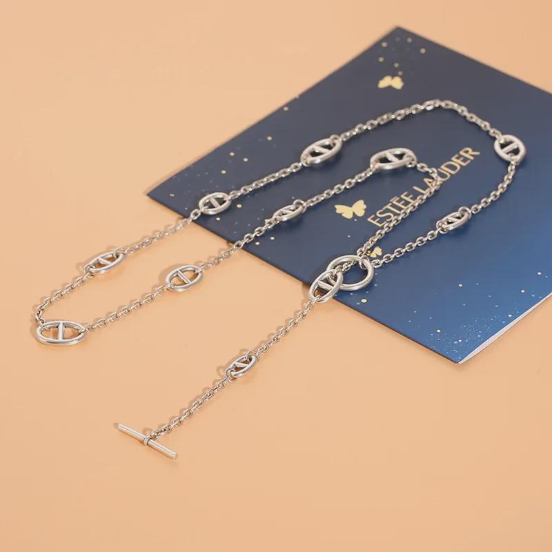 Sterling Silver Pig Nose Necklace: Retro Thai Silver Design, Simple Korean Style, Versatile Ladies' Fashion, Personality Trend Jewelry.