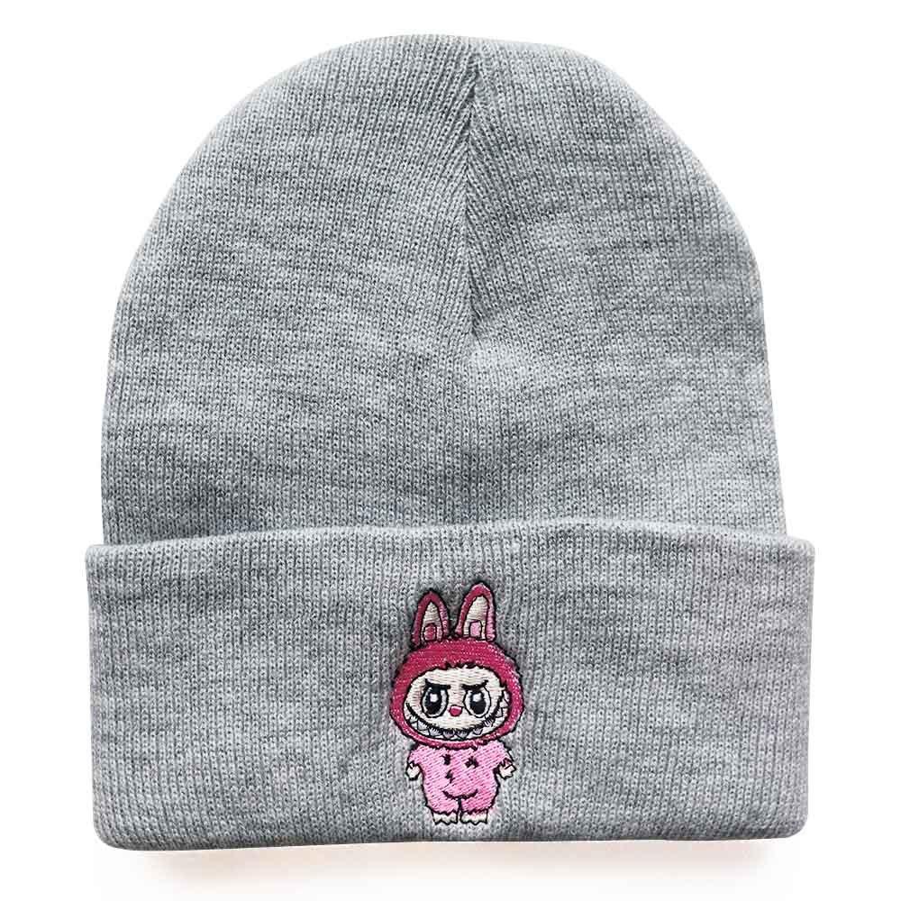 Autumn and winter trendy cartoon knitted hats for men and women, Labubu labu Embroidered knitted hat, warm hat