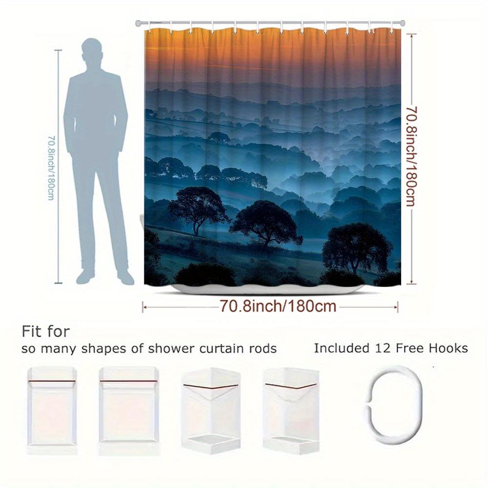 1Pc Scenic Shower Curtain Nature Morning Mist Mountain Landscape Shower Curtain Beautiful Morning Light And Serene Scenery Of