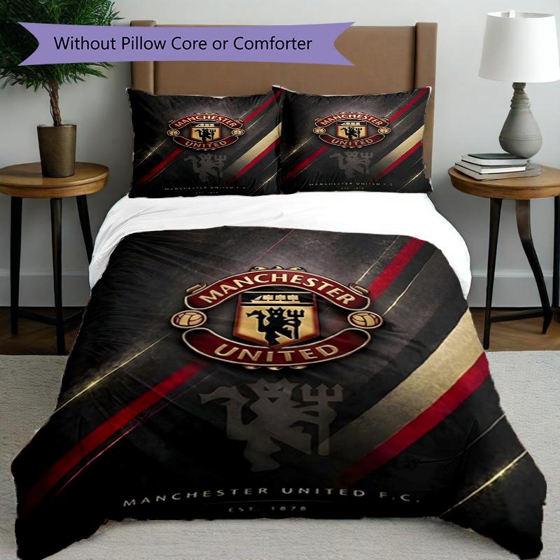 3pcs Duvet Cover Set (1*Duvet Cover + 2*Pillowcase, Without Core),Manchester United F.C Print Bedding Set, Bedroom Decor, All‑Season, Birthday Gift