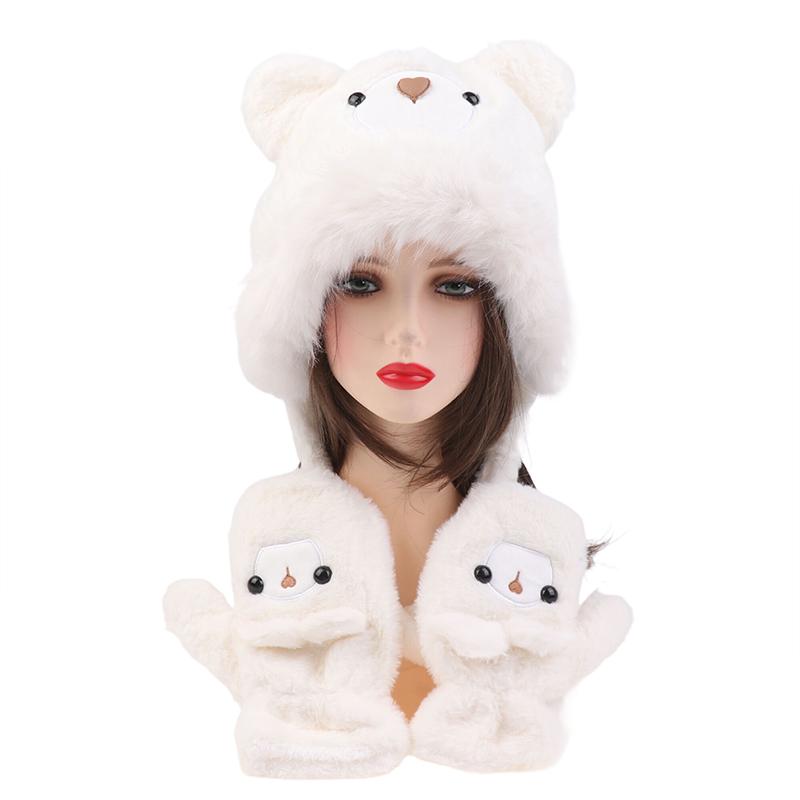 Winter Cartoon Cute Plush Hat Small Bear Raven Hat Women's Outdoor Fashionable Warm Ear Mountaineering hat