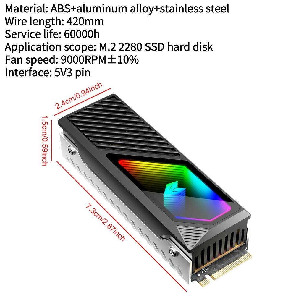 M.2 2280 SSD Heatsink Heat Sink Cooler with Thermal Silicone Pad 5V 3 Pin ARGB SSD Cooler Built-in Fan M.2 Radiator for M.2 2280