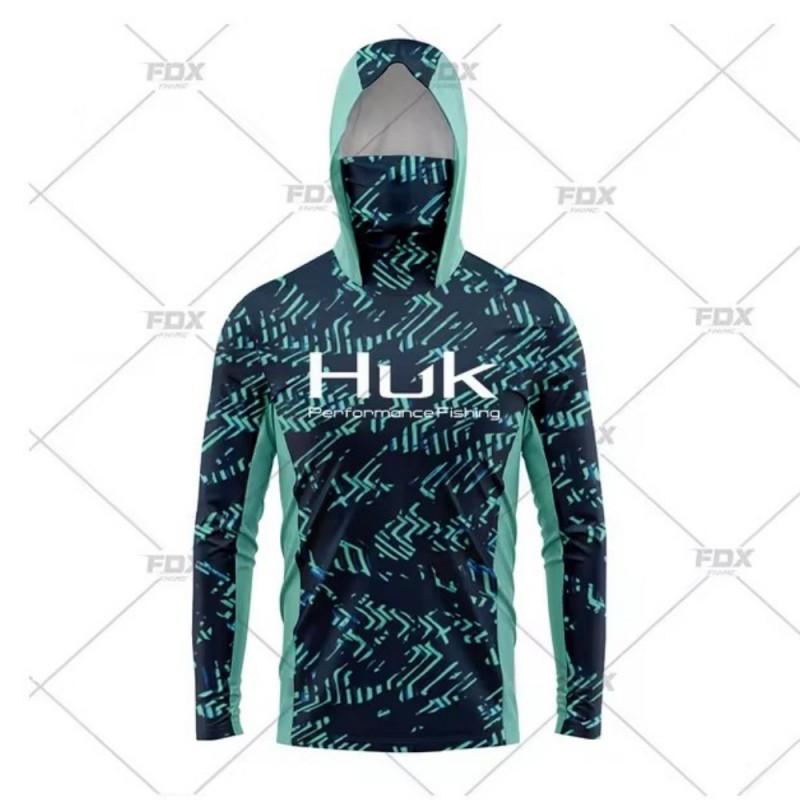 Mens UV Protection Fishing Hoodie With Face Cover Quick Dry Breathable Long Sleeve Outdoor Shirt