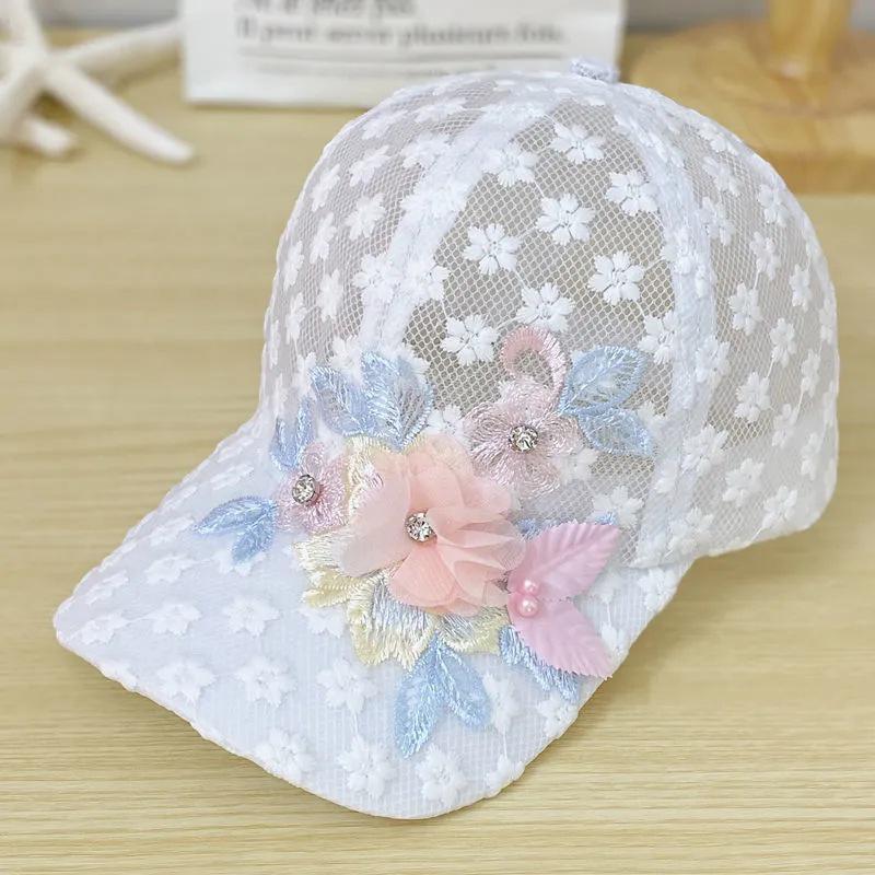 Elegant Lace-Trimmed Breathable Baseball Cap With Flower Embroidcery & Faux Pearls - Adjustable & Chic For Every Woman