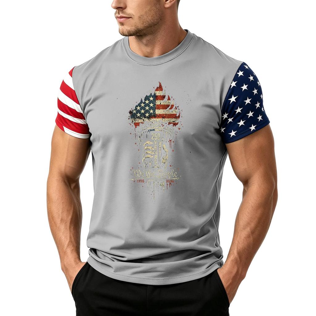 Men's Loose Fit Short Sleeve T Shirt with Flag Print Casual Summer Daily Wear Lightweight Breathable Fabric