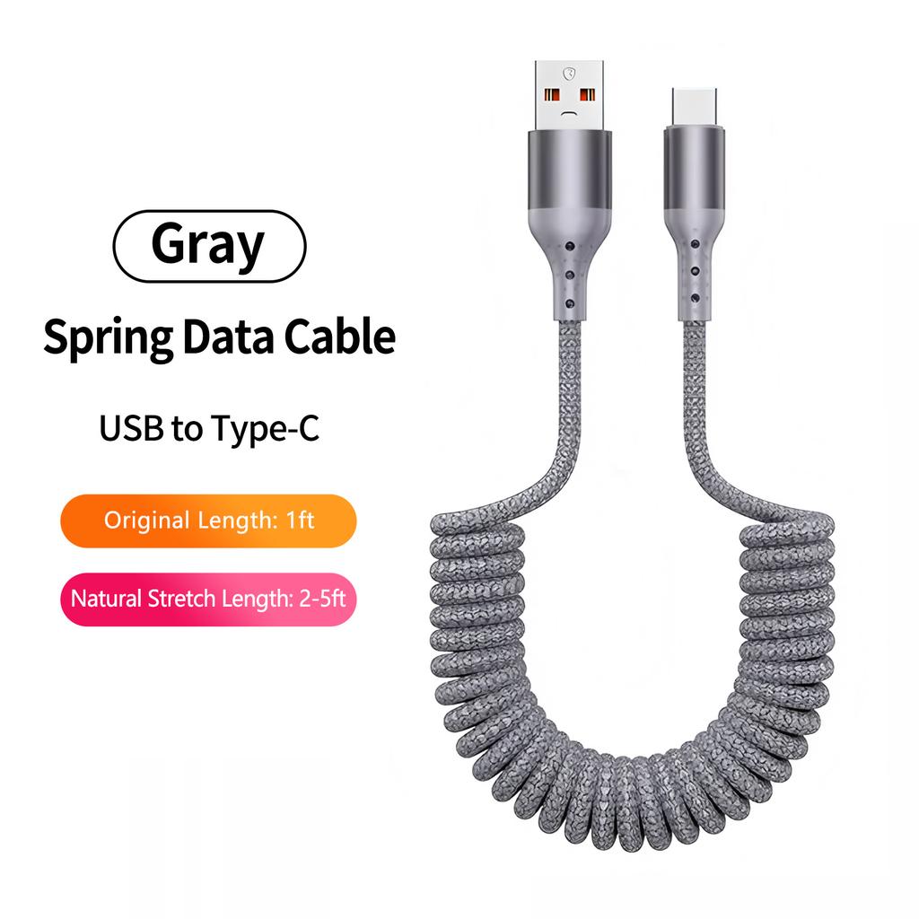 Electronic Accessories 100W 90 Degree Right Angled USB-C Coiled Retractable Data Cable Pure Copper Conductor Braid