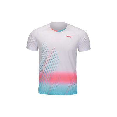 Li Ning Provinzmannschaft Wettkampfserie Colorblock Rundhals-Pullover Kurzarm Raglan-T-Shirt Unisex T-Shirts Weiß AAYU143-2