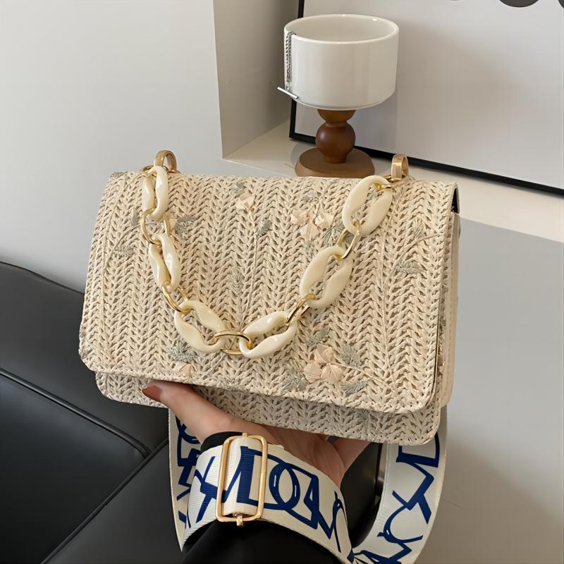 Woven fashion acrylic chain bag 2025 new spring simple shoulder bag straw lace messenger bag women