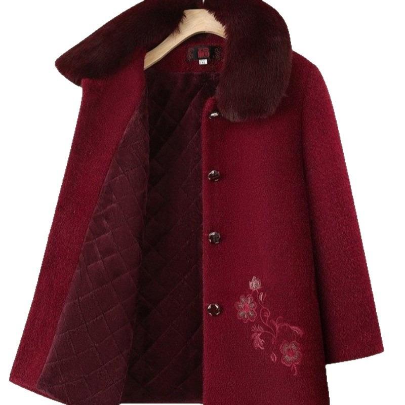 Middle-aged mother autumn and winter woolen coat old lady velvet clothes grandma winter clothes mink coat thickened