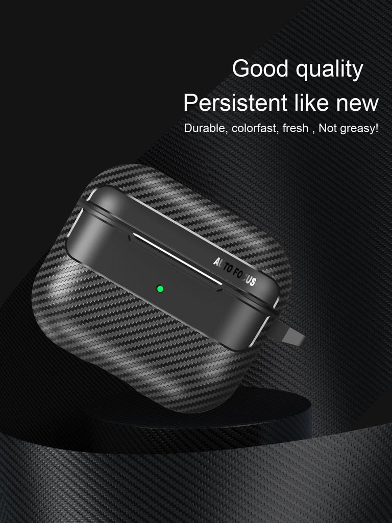 Waterproof Carbon Fiber Texture Soft Silicone Earphone Case With Keychain Hook For Apple Airpods Pro 2 Generation 2nd Air Pods 3 Gen Shockproof Cover