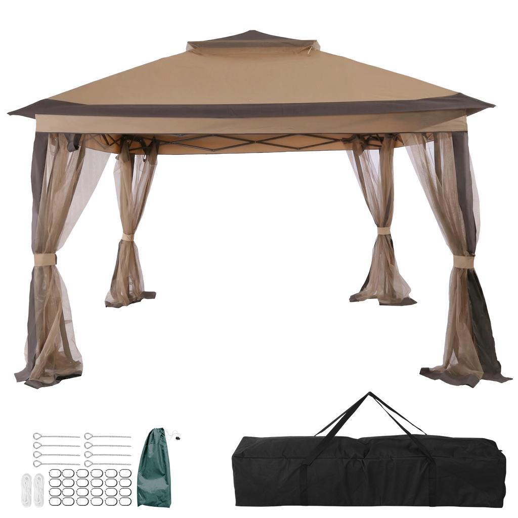 10x10ft Double Roof Canopy Tent with Metal Frame & Stakes & Mosquito Nets with Privacy Screen for Outdoor Camping/Lawn/Backyard