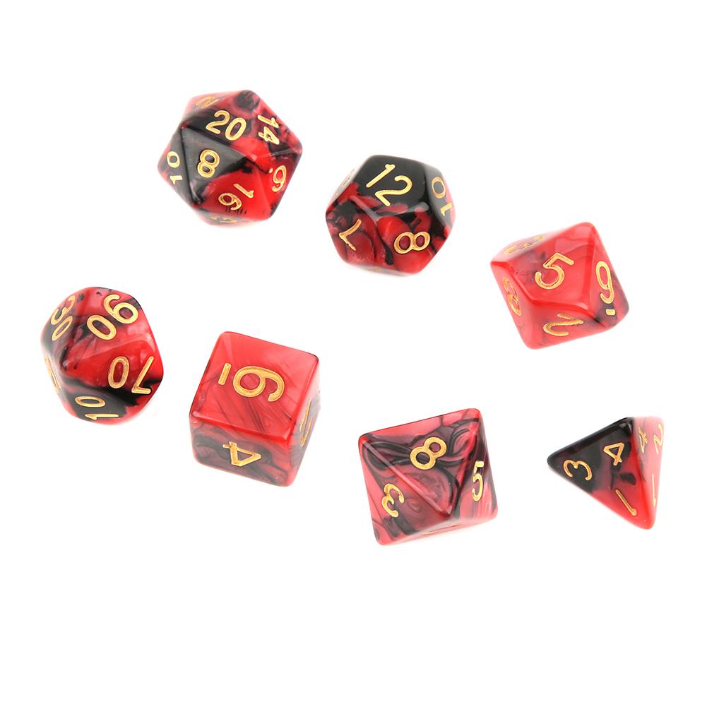 

Набор из 7 шт. ПММА Новый акриловый материал Экологичный Прочный Двухцветный Многогранные игральные кости для настольной игры для семьи красный черный