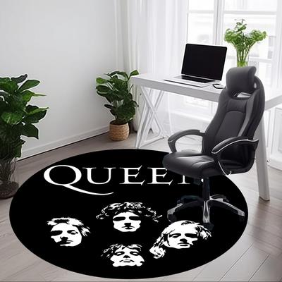 1PC Queen Band Logo Office Round Rug - Perfect for Office or Study Decor, Machine Washable, Non-Slip Backing, Decorative Floor Mat