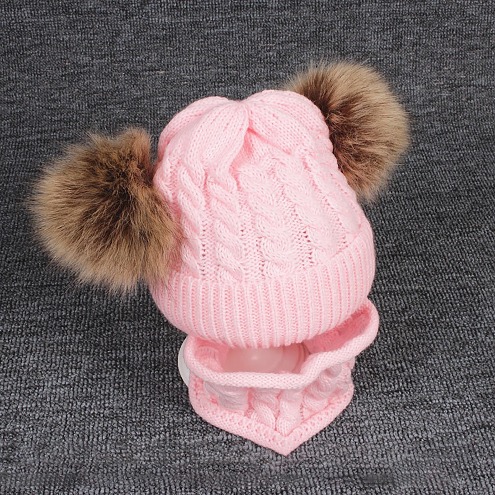 

Детский теплый зимний вязаный однотонный комплект из шапки и шарфа с двумя шариками One size розовый