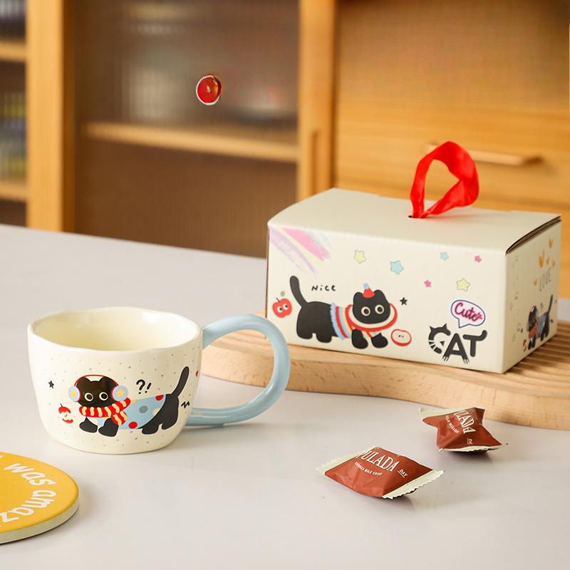 Cute Kitten Mug Breakfast Office Women Apple Cup Couple Gift Creative High Value Ceramic Water Cup
