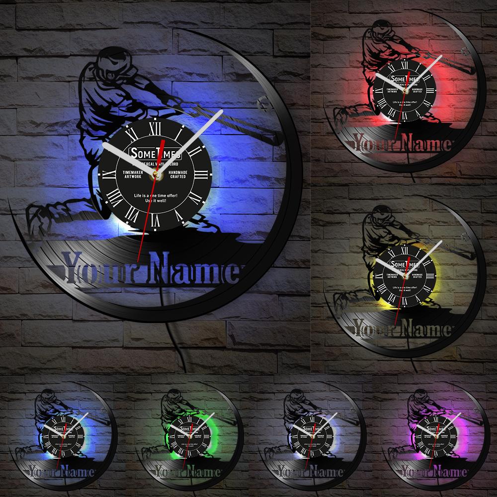 Baseball Custom Wall Clock Made of Real Vinyl Record Personalized Name Laser Cut Music Album Retro Wall Clock Boys Room Decor