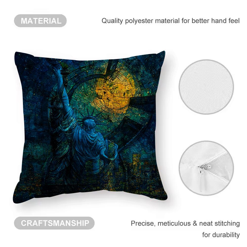 G-Goddess Of L-Liberty Cushion Cover Anti-dustmite Pillowcase Invisible Zipper Silky Short Plush Sofa Cushion Cover