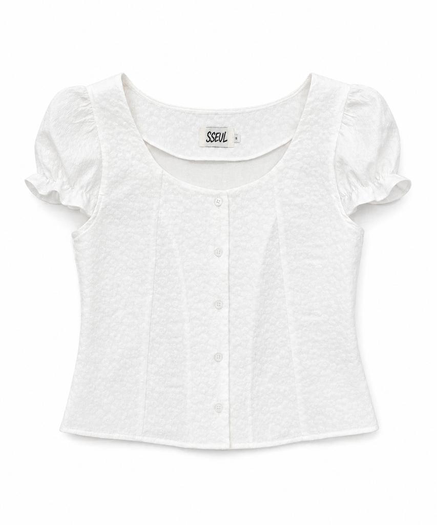Seul Puff Flower Short Sleeve Blouse_White