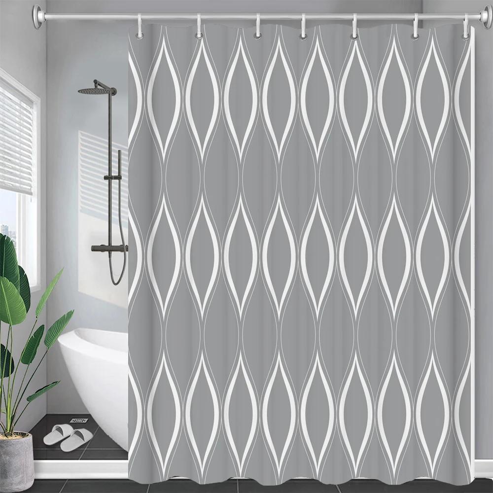 Boho téma Modré sprchové závěsy Koupelna Roztomilý 3D potisk Vodotěsná látka S háčky Geometrický vzor Dekorativní závěs do vany