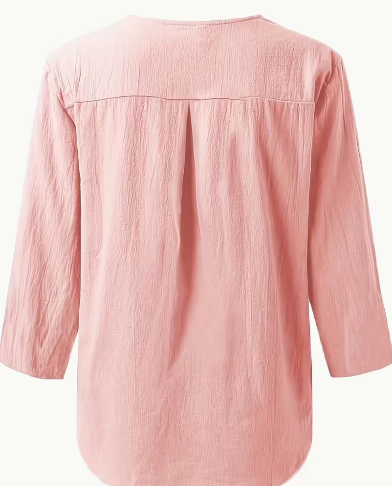 Evropská a americká dámská retro bavlněná košile s límečkem a propracovaným designem knoflíků