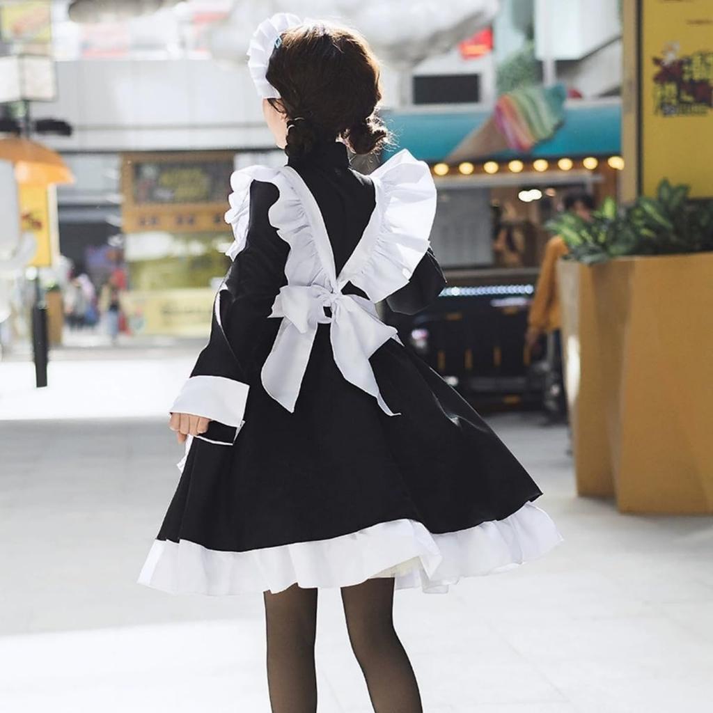 SEXYTINE Maid British Long Black and Sexy Lolita and Long School Festival Performance Popular Outfit, Style, Sleeve, White, Cosplay, 3-Piece Dress,