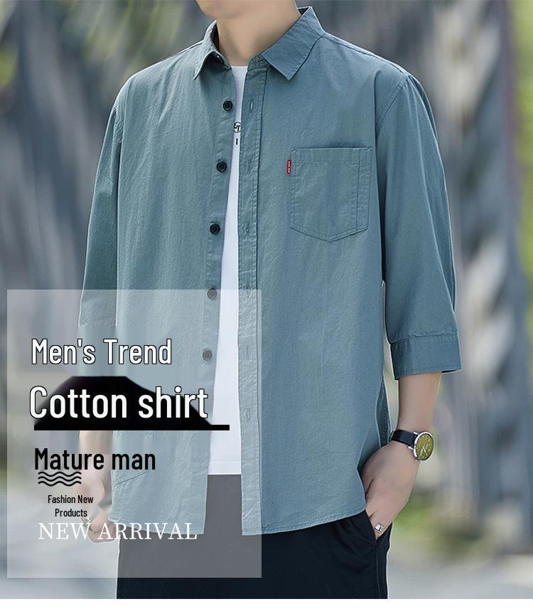 Camicia Casual da Uomo a Sette Maniche in Puro Cotone - Stile Hong Kong Primavera/Autunno Capospalla Largo