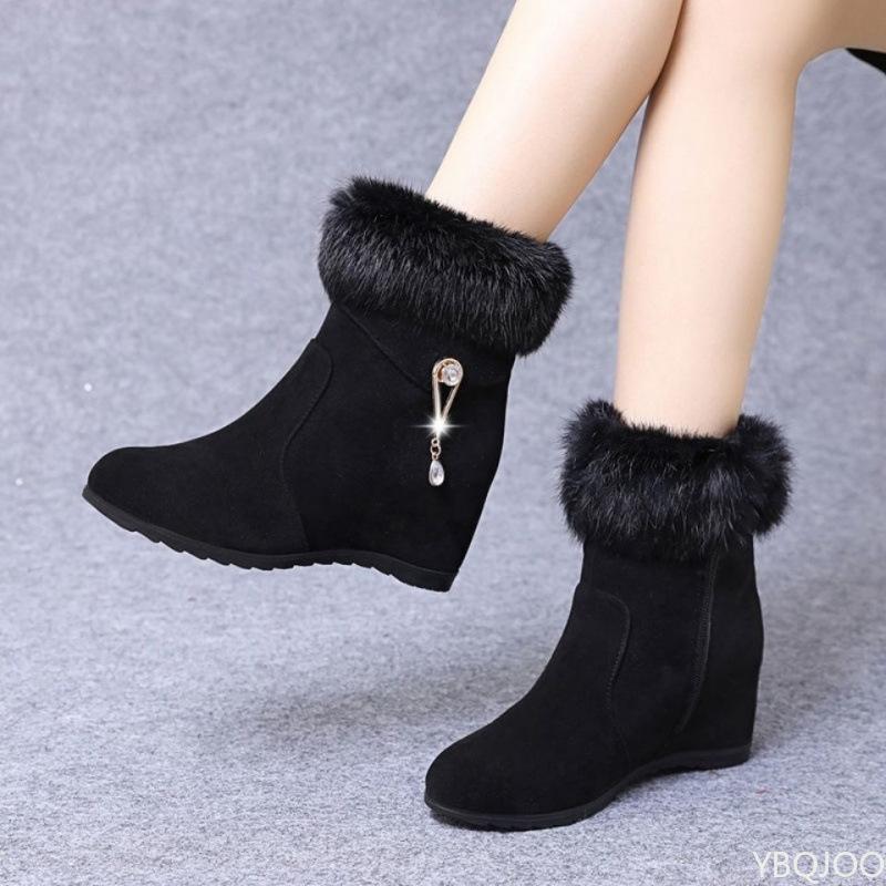 Women's Winter Thick Cotton Boots with Increased Height Warmth Simplicity Comfort Anti Slip Wear-resistant Women's Short Boots