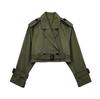 Women Fashion Belt Cropped Trench Jacket Vintage Notched Neck Long Sleeve Female Chic Lady Coat Outfits