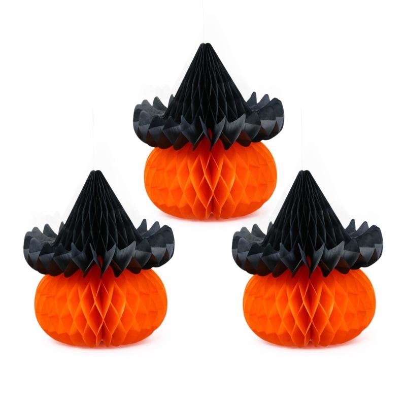 Set of 10 Orange Tissue Pumpkin Decorations Stylish Hanging Honeycomb Sphere for Halloween Festivities