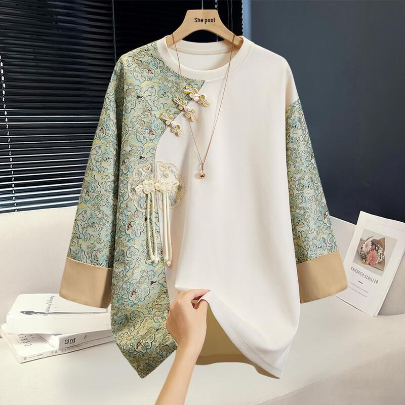 Shechi Women s New Chinese Style Jacquard Splicing Sweatshirt M