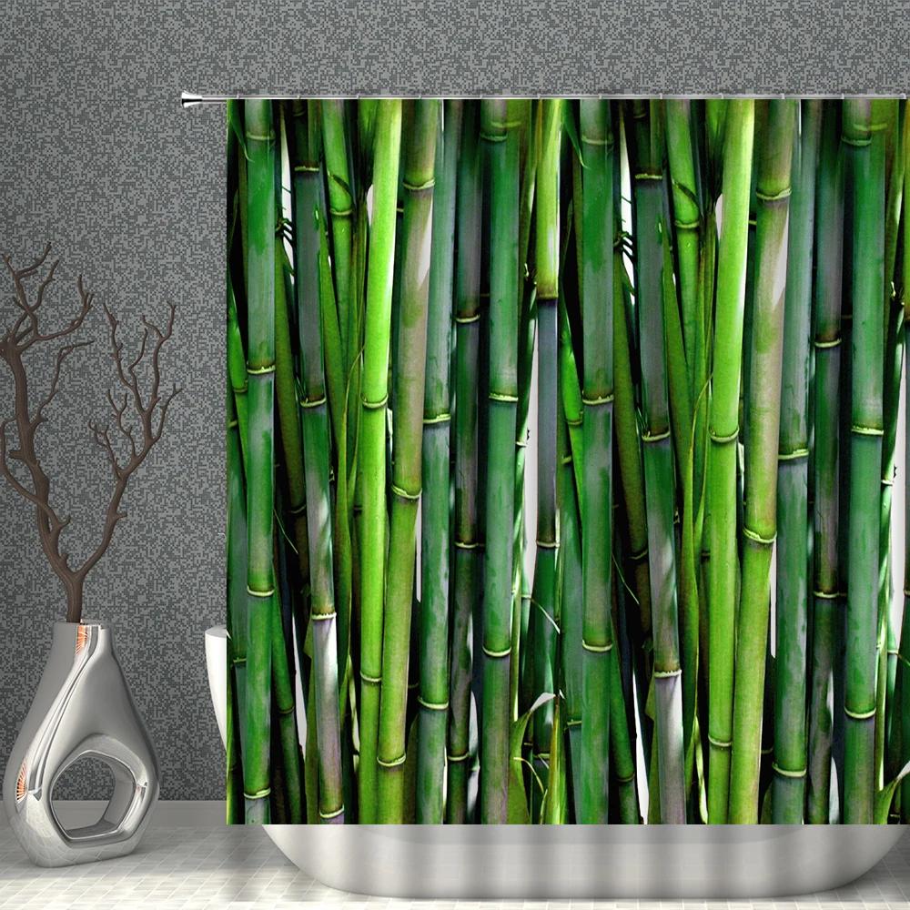 Bamboo Printing Shower Curtain High Quality Waterproof Polyester Fabric Bath Curtains With Hooks Bathroom Screen Home Decor