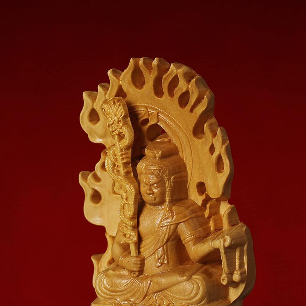 Acala Buddha Wood Natural One of the Five Great Wisdom Amulet for Good Zodiac and Protection from Evil H X W X Statue, Carving, High-Quality Boxwood,