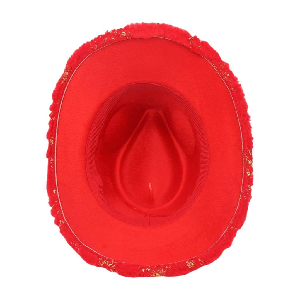 Christmas Style Top Hat, Stage Festival Performance Hat, High-End Warped Edge Gold Silk Snowflake Feather Cowboy Hat