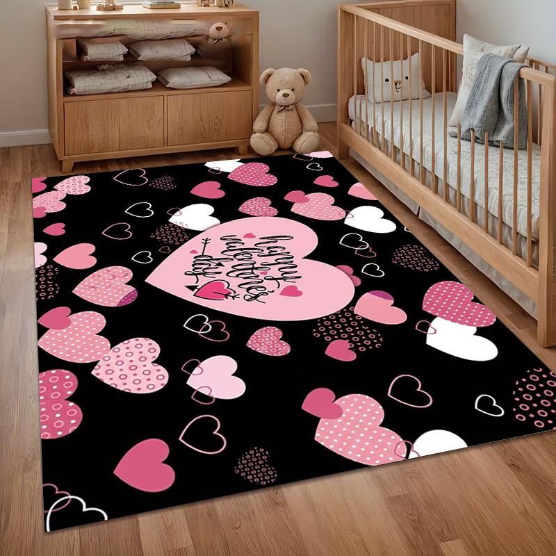 

Themed Area Rug with Pink Heart Patterns and Happy Valentine s Day Text for A Sweet Living Room Bedroom and Nursery Home Decor 40X60cm