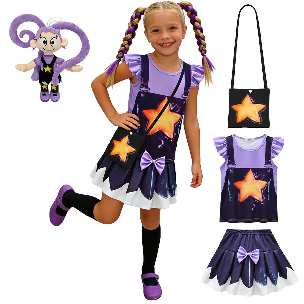 Meisjes Bobi Lily Kostuum voor Halloween Verjaardagsfeest Paars Zwart Casual Sterrenprint Kleding Festival Feestelijk Kinder Verkleed 5 Years (120) brown