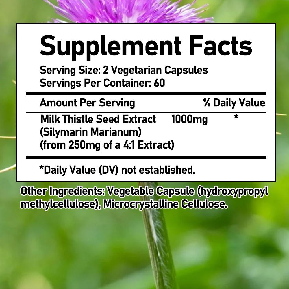 Bcuellov Milk Thistle 1000mg 120 Vegetarian Capsules - Liver Health, Detox, Skin Care