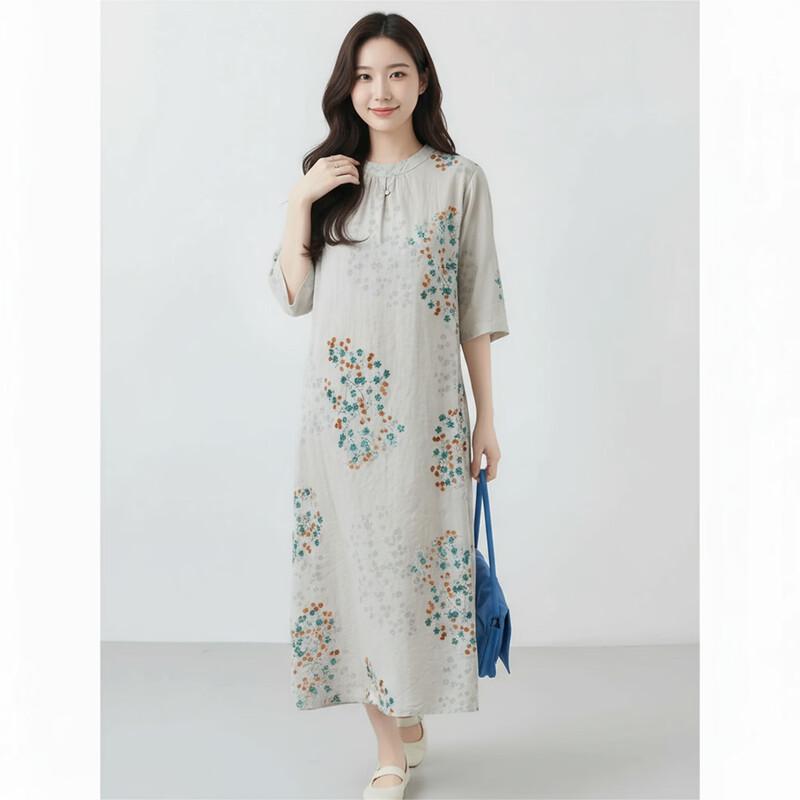 Aiyilian Retro Print Loose Summer Dress