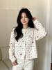 Women's Cherry Bear Print Knit Cardigan - Autumn/Winter Round Neck Long Sleeve Sweater