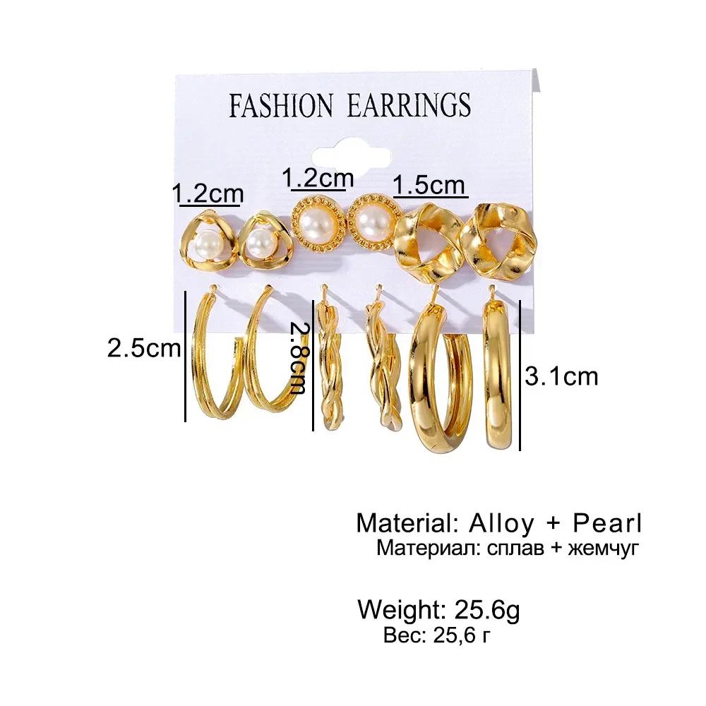 6 Pairs Boho Big Circle Hoop Earring Set for Women Gold Color Bohemia Vintage Zircon Zircon Gifts
