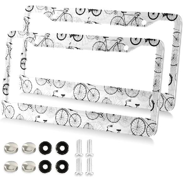 Kigai Black And White Polka Dot License Plate Frame - 2 Pack Universal Stainless Steel License Plate Frame With Screws Included (2 Holes)