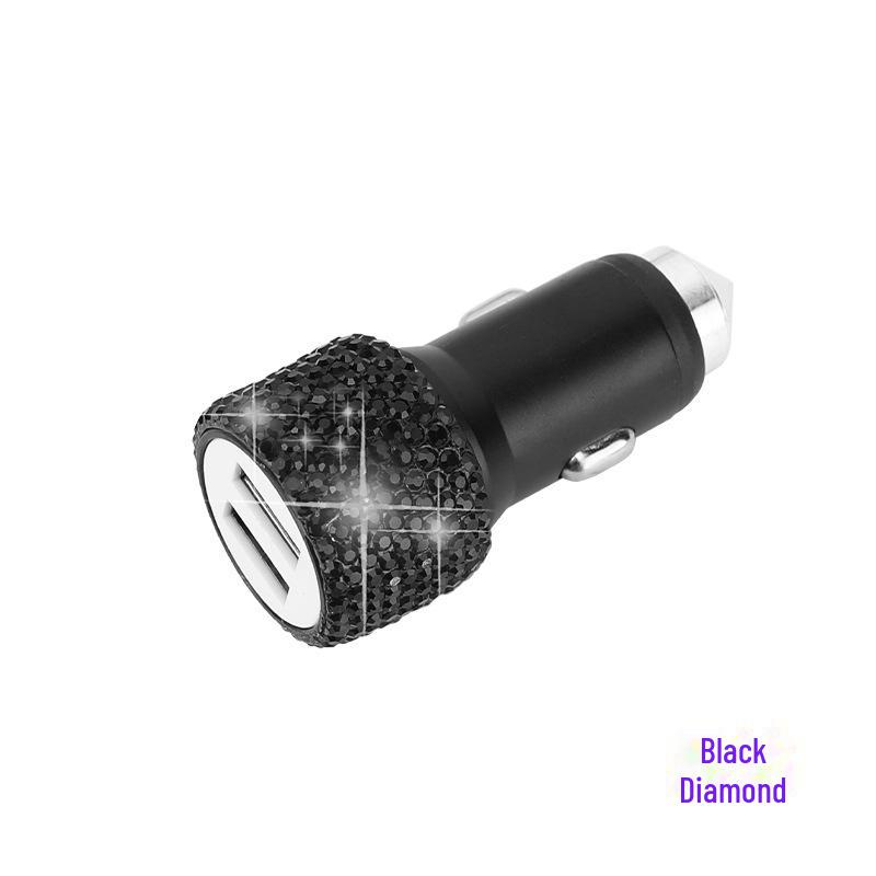 Diamond-Inlaid Dual USB Fast Car Charger with Smart Multi-Function Adapter