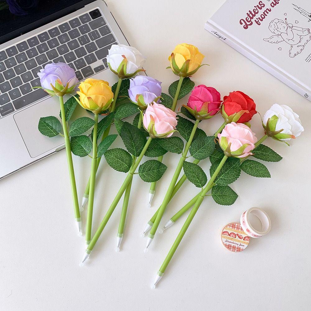2-Grids Rose Ballpoint Pen 3-inch Writing Pen Creative Rose Flower Pen Valentine's Day