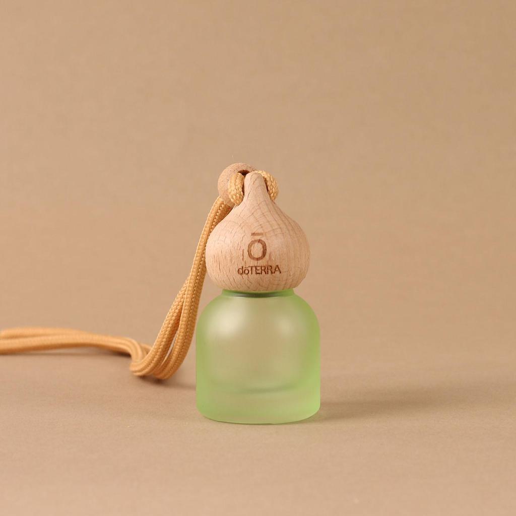 Gourd-Shaped Car Air Freshener Pendant with Lanyard, Frosted Glass Bottle, Beech Wood Lid, Multiple Colors.