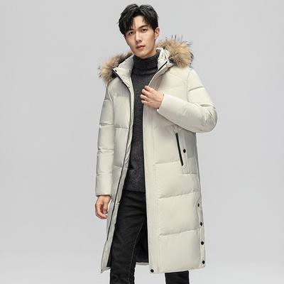 Trendige Marke Pelzkragen Kapuzen Daunenjacke verdickt weiße Entendaunen warm und kalt Mantel Daunenjacke Herren lang Kniejacke