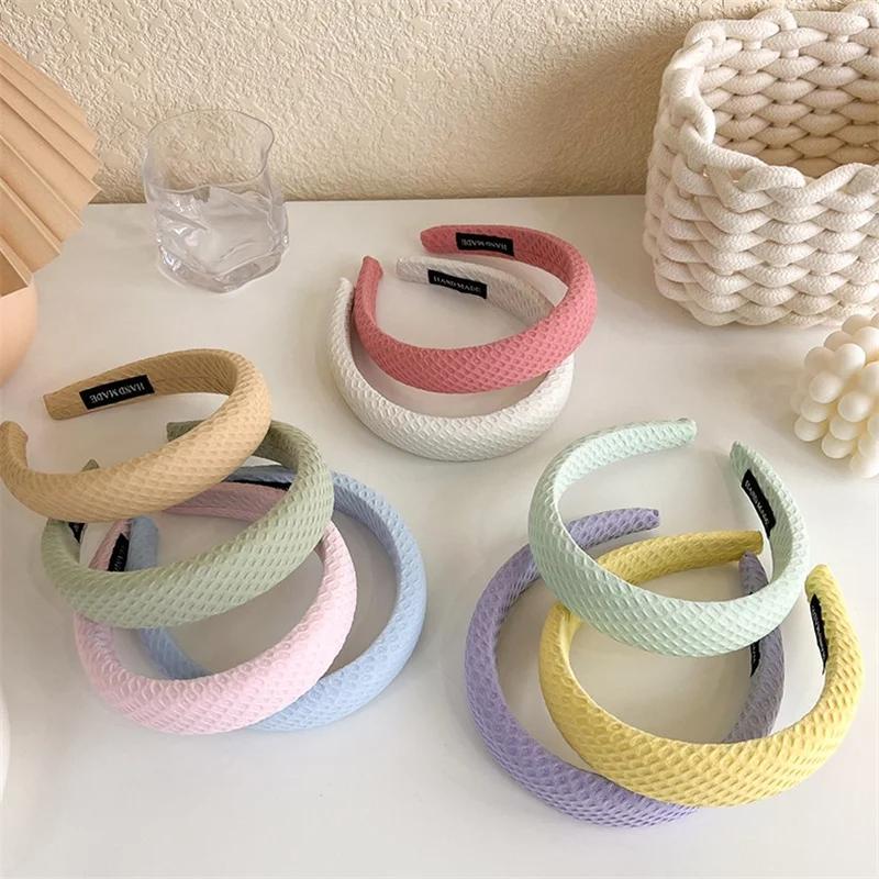 New Sweet Cream Plaid Hairband Women All-Match Sponge Go Out Solid Color Face Wash Headband Girl Hair Accessories